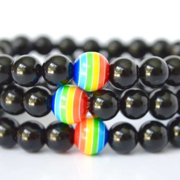 Unisex Gay Pride Onyx Gemstone Beaded Bracelets - Picture 3 of 3